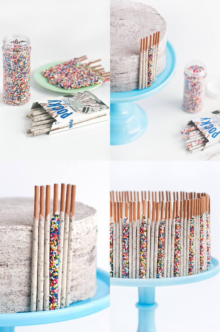 DIY Cookies and Cream Confetti Pocky Cake Recipe