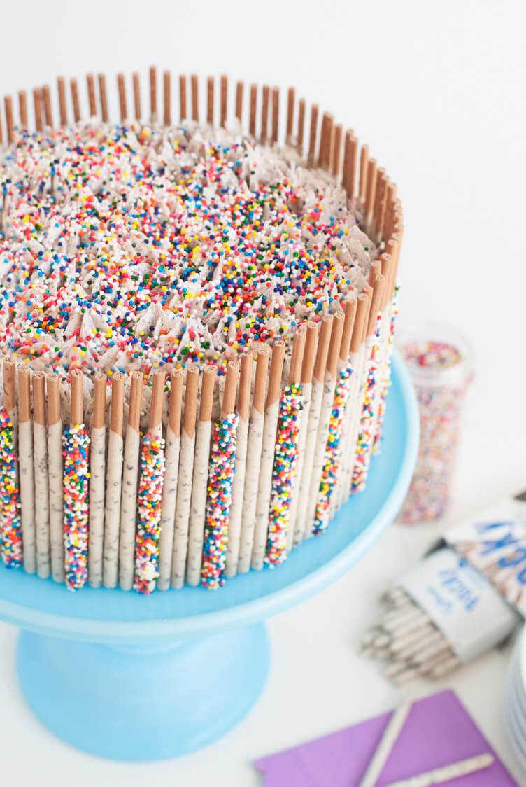 DIY Cookies and Cream Pocky Cake with Sprinkles