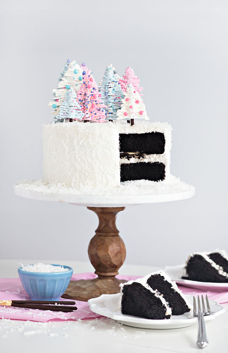 Coconut Winter Wonderland Cake With Chocolate Trees Recipe